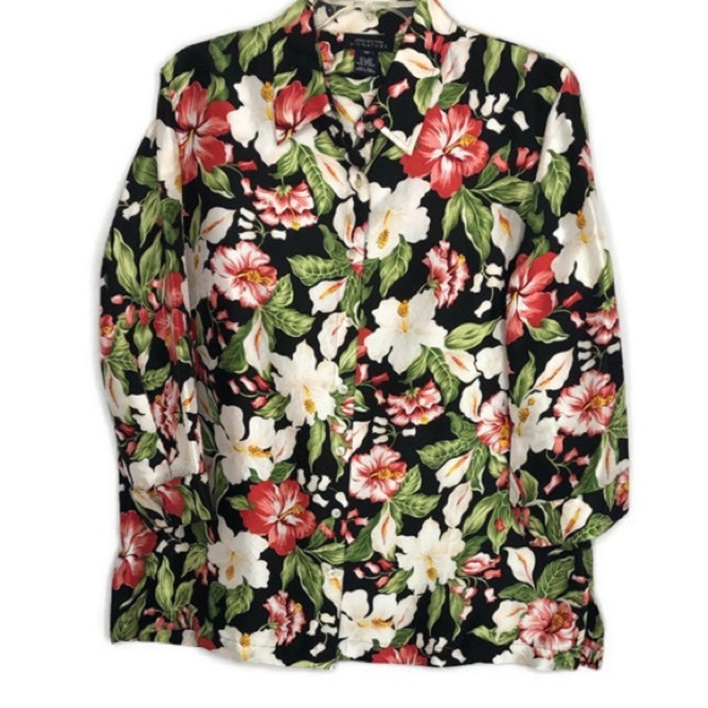 JNY TROPICAL FLORAL SILK TOP‎ 1X